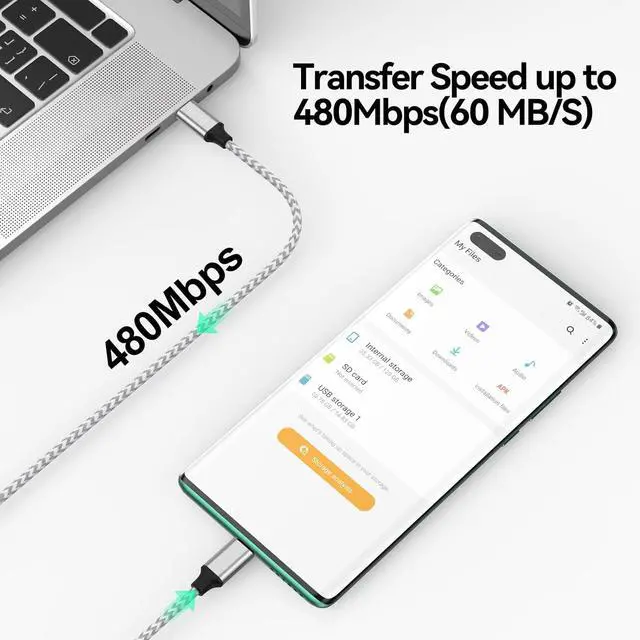 Alt view image 3 of 6 - USB C to Micro USB Cable 3.3ft Type C Adapter Cable Braided Male to Male for Charging & Data Transmission (1M)