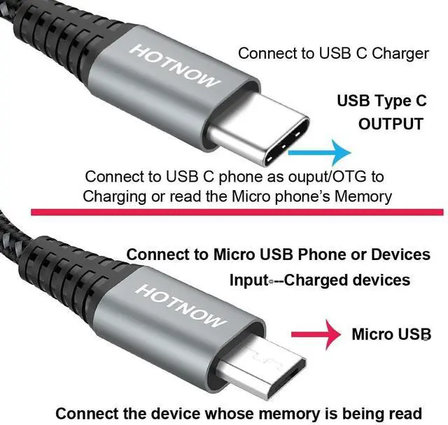 Alt view image 5 of 7 - USB C to Micro USB OTG Cable 3FT 2 Pack USB-C to Micro USB Charging Cable Support Charge & Data Transmission