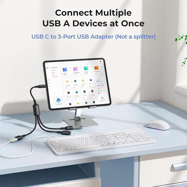 Alt view image 3 of 7 - USB C to 3 USB Adapter 1FT USBC Male to 3-Port USBA OTG Splitter Thunderbolt 4 Type C to Multiple USB Y Cable Converter for MacBook Pro  iPhone 16 Mac Flash Drive Keyboard Printer S24