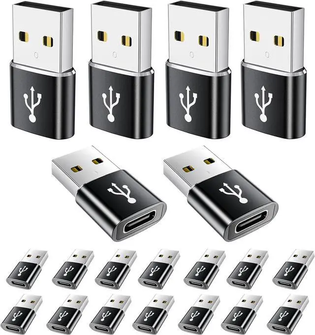 Main image of USB A to USB C Adapter 20 Pack USB to USBC Adapter USBA to USBC Cable Converter for iPhone iPad MacBook  Galaxy Black