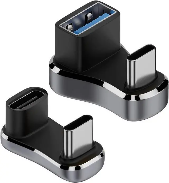 Main image of 180 Degree Angle USB C Adapter 2 Pack 180° U Shape USB-C Male to Female 100W and USB-C Male to USB-A Female Adapter 36W Charging (C to A) LED/Al Alloy for Steam Deck Smartphone Table