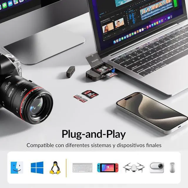 Alt view image 3 of 7 - 6-in-1 SD/TF Card Reader Adapter with USB A & Type C Port & USB 3.0 Slots for Micro SD/SDHC/SDXC/MMC Memory Cards Compatible with PC MacBook Chromebook Android Phone i-Phone
