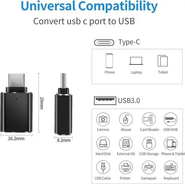 Alt view image 5 of 6 - USB C to USB Adapter Type C Male to USB 3.0 OTG Adapter with Blue LED Indicator Light Compatible with MacBook Pro/Air USB-C Phones and Tablets and Other USB-C Devices Plug and Plug