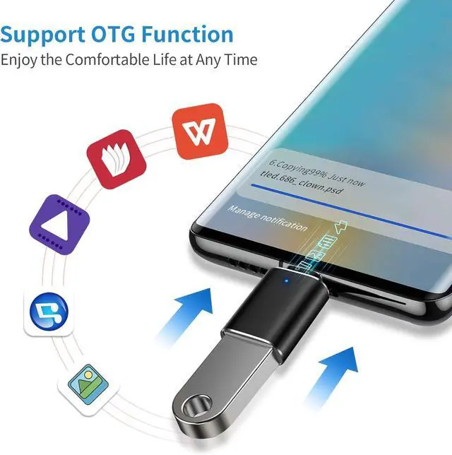 Alt view image 4 of 6 - USB C to USB Adapter Type C Male to USB 3.0 OTG Adapter with Blue LED Indicator Light Compatible with MacBook Pro/Air USB-C Phones and Tablets and Other USB-C Devices Plug and Plug