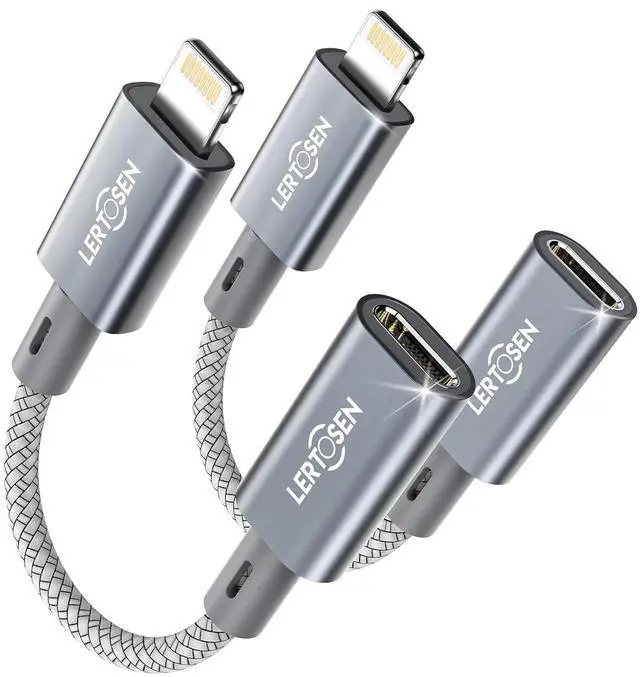 Main image of 2 Pack 27W USB C to Lightning Cable Adapter, PD Fast Charging & Data Transfer, Type C Female to Lightning Male Charger Converter Cord for iPhone 14/13/12/11,iPad, Airpods,Not for Audio/Headphone/OTG