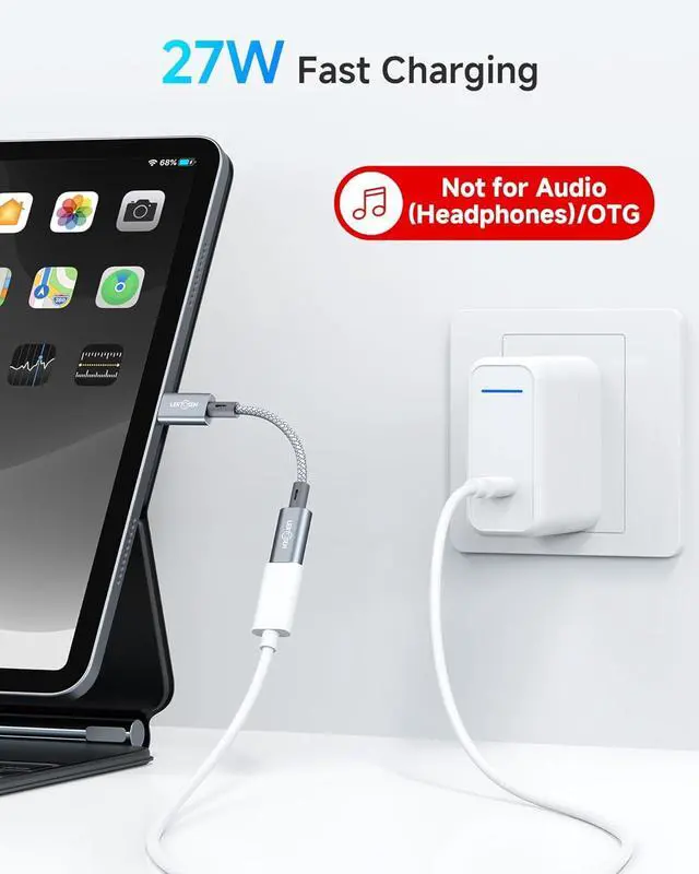 Alt view image 5 of 7 - 2 Pack 27W USB C to Lightning Cable Adapter, PD Fast Charging & Data Transfer, Type C Female to Lightning Male Charger Converter Cord for iPhone 14/13/12/11,iPad, Airpods,Not for Audio/Headphone/OTG