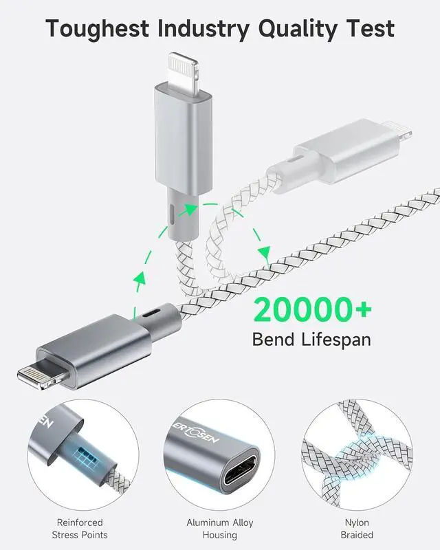 Alt view image 7 of 7 - 2 Pack 27W USB C to Lightning Cable Adapter, PD Fast Charging & Data Transfer, Type C Female to Lightning Male Charger Converter Cord for iPhone 14/13/12/11,iPad, Airpods,Not for Audio/Headphone/OTG