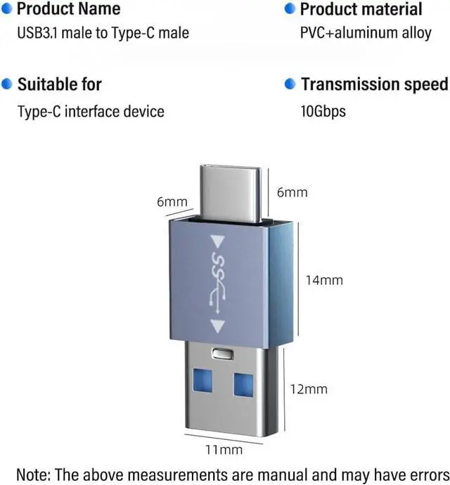 Alt view image 4 of 5 - 2 PCS Type-C to USB3.1 Adapter Type-c Male to USB-A Male ConverterSupport OTG Function Suitable for Laptop phablet Phone Connected to U Disk Keyboard (Type-C Male to USB3.0 Male)