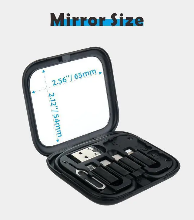 Alt view image 4 of 7 - USB C to C Cable 11.3 with 3 OTG Adapters Type C Female to USB A/Micro/iOS Device in Pocket Case with Mirror Inside Black
