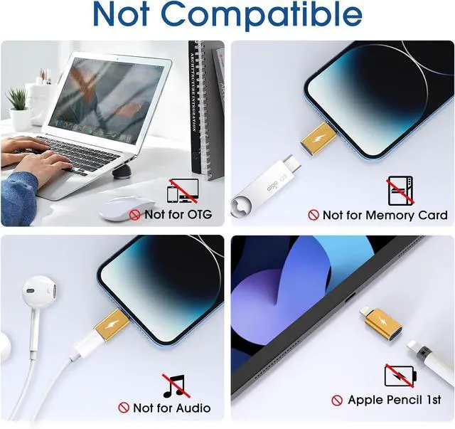 Alt view image 5 of 6 - USB C Type C to Lightning Adapter [4 Pack] 12W Charging Compatible for iPhone 14 & Previous Models iPad iPod AirPods Not for Headphones/OTG Android Anti-Lost Holder Light Yellow