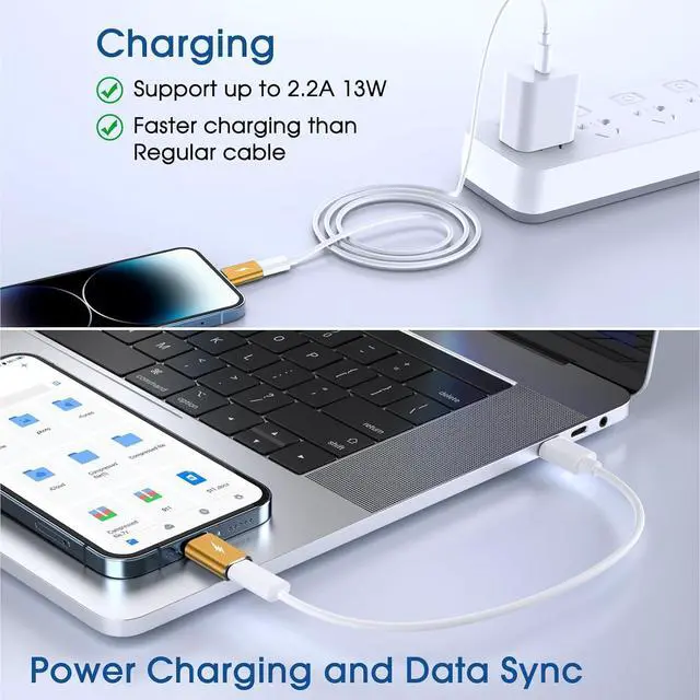 Alt view image 6 of 6 - USB C Type C to Lightning Adapter [4 Pack] 12W Charging Compatible for iPhone 14 & Previous Models iPad iPod AirPods Not for Headphones/OTG Android Anti-Lost Holder Light Yellow