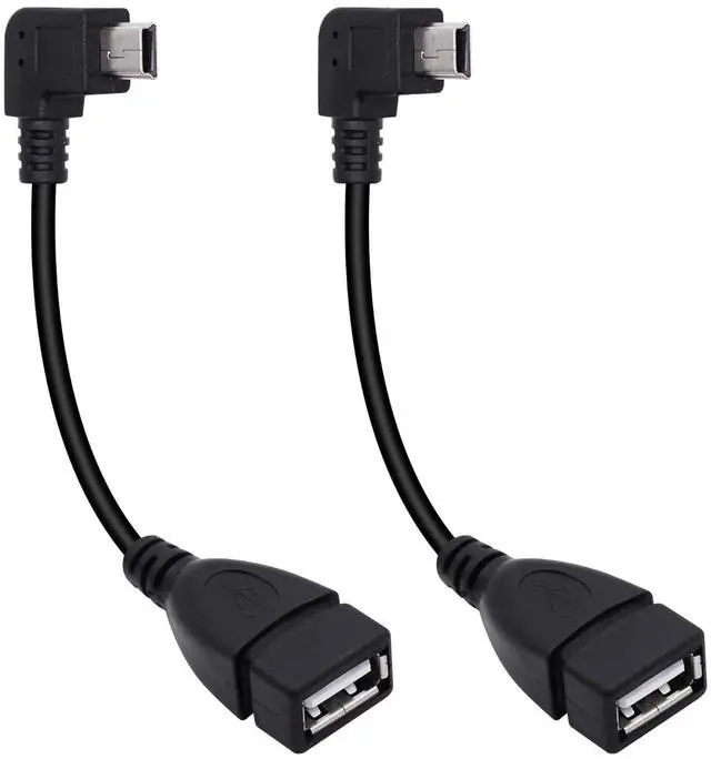Main image of 90 Degree Mini USB to USB A OTG Adapter Cable 5.5in Left Angle Mini USB 5-Pin Type B Male to USB Type A Female Adapter Cord for Digital Cameras Black 14cm(2 Pack Left)