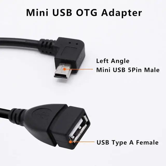 Alt view image 2 of 7 - 90 Degree Mini USB to USB A OTG Adapter Cable 5.5in Left Angle Mini USB 5-Pin Type B Male to USB Type A Female Adapter Cord for Digital Cameras Black 14cm(2 Pack Left)