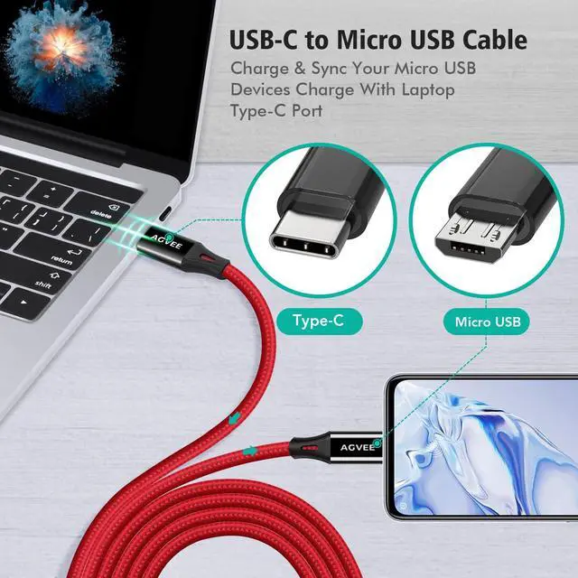 Alt view image 2 of 7 - 2 Pack 3ft USB-C OTG to Micro USB Cable Braided Charger Data Sync Cord Charging Wire Adapter for  Galaxy S7 S6 J7 J3 LG PS4 Kindle PS4 Xbox Controller Android Phone Red