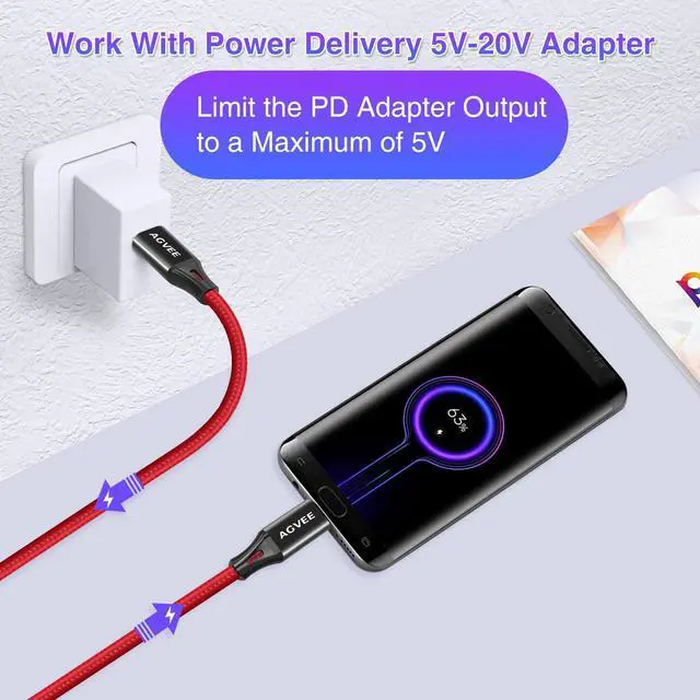 Alt view image 4 of 7 - 2 Pack 3ft USB-C OTG to Micro USB Cable Braided Charger Data Sync Cord Charging Wire Adapter for  Galaxy S7 S6 J7 J3 LG PS4 Kindle PS4 Xbox Controller Android Phone Red
