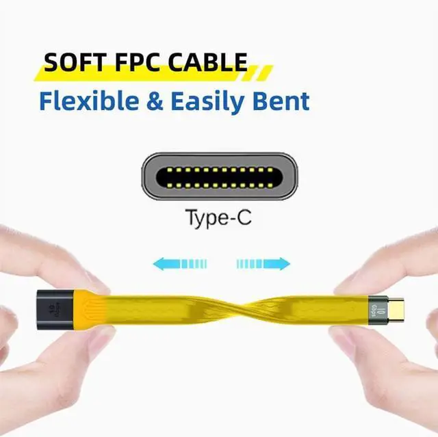 Alt view image 4 of 7 - Yellow USB 3.1 Type C Male Host to USB3.0 Type A Female OTG Flat Slim FPC Data Cable for Laptop & Phone