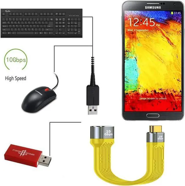 Alt view image 6 of 7 - Yellow USB 3.1 Type C Male Host to USB3.0 Type A Female OTG Flat Slim FPC Data Cable for Laptop & Phone
