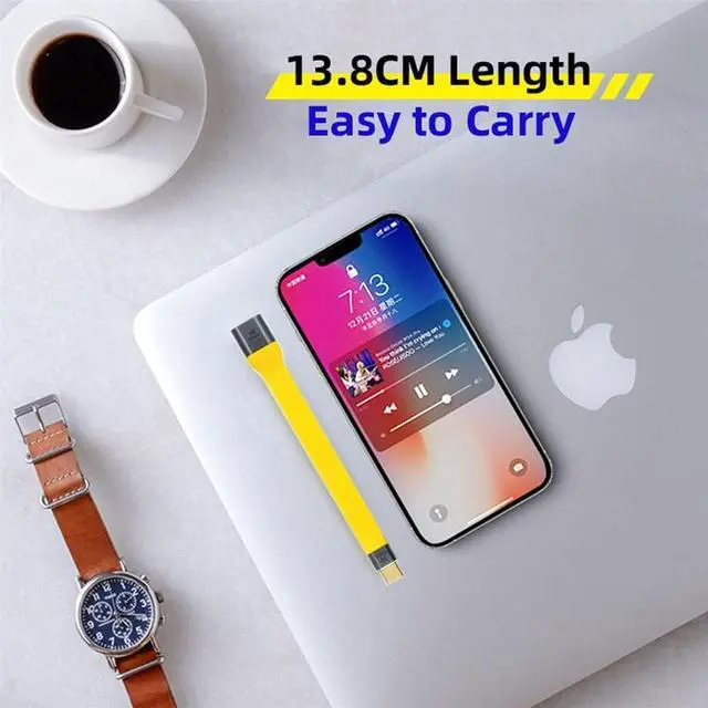 Alt view image 5 of 7 - Yellow USB 3.1 Type C Male Host to USB3.0 Type A Female OTG Flat Slim FPC Data Cable for Laptop & Phone