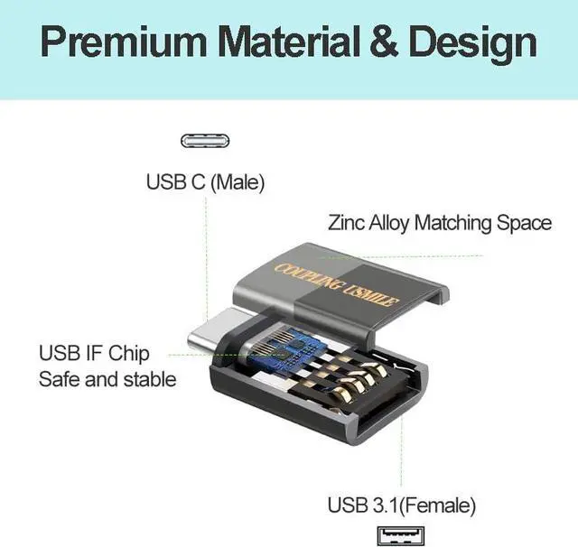 Alt view image 2 of 7 - USB C to USB Adapter OTG 3A Fast Charging 10Gbps Super Transfer USB-IF Certified Zinc Alley Shell Compatible with MacBook Pro/Air iPhone 15 Laptop Tablet (1 2 Pack-Grey)