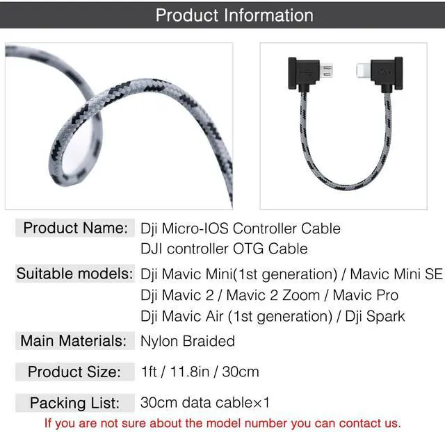 Alt view image 2 of 7 - 1FT USB Micro to iOS  Remote Controller Cable for iPhone 14 Pro  Mavic Mini(1st Gen) Mini SE Mavic Pro Spark 2 Pro Zoom Mavic Air Platinum Phone/Tablet 90 Degree Data OTG Cord Accessories