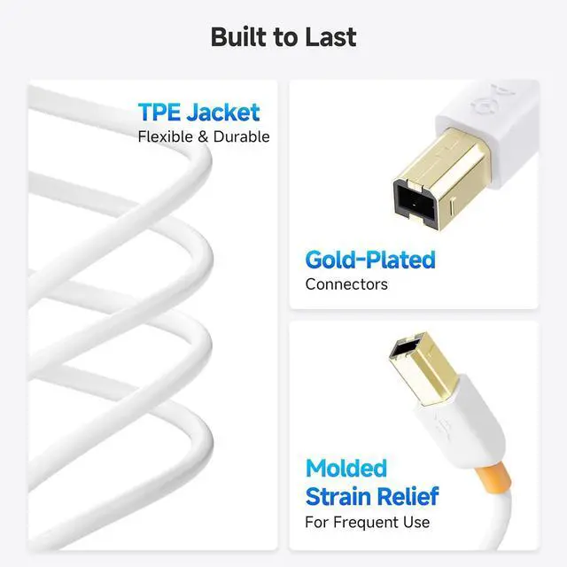 Alt view image 6 of 7 - USB B to USB C Cable - 6.6ft USB-C to USB-B Cable MIDI to USBC Cord Compatible with Printer MIDI Controller/Keyboard White