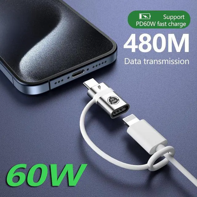 Alt view image 4 of 7 - Lig-htning to USB C Adapter PD60W Quick Charge and Data USB C to i-OS Female Adapter Compatible with Phone 15/15 Plus/15 Pro Supports No Headphones and OTG Functions Silver Colour