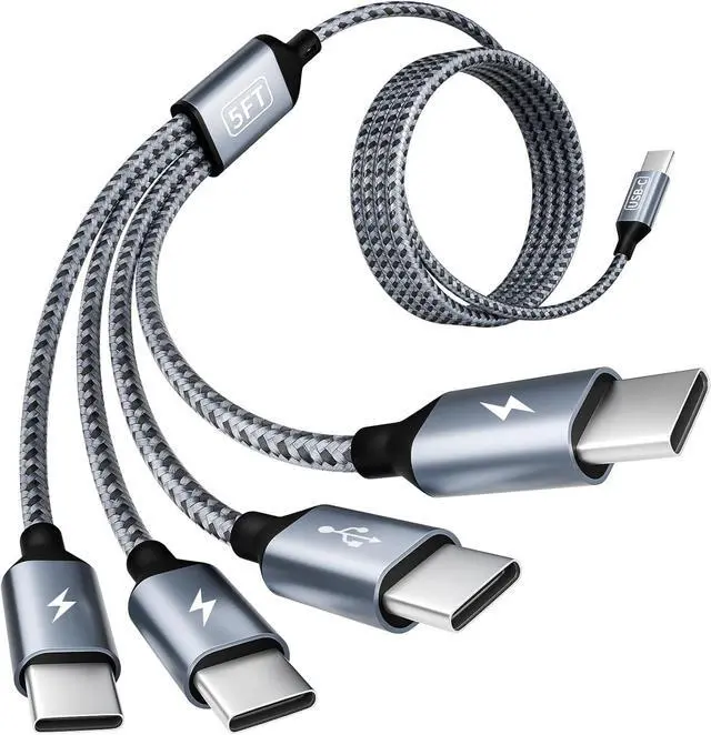 Main image of Travel USB C Cable 5FT USB C Splitter 4 IN 1 Multi Charging Cable with 4 Typ-C Ports for Multiple Devices Fast Charging for iPhone 16/15 iPad Galaxy S25/S24 Android PS5 Mini Fans and More