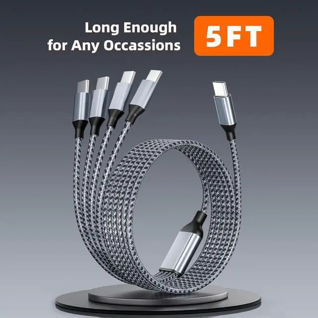 Alt view image 7 of 7 - Travel USB C Cable 5FT USB C Splitter 4 IN 1 Multi Charging Cable with 4 Typ-C Ports for Multiple Devices Fast Charging for iPhone 16/15 iPad Galaxy S25/S24 Android PS5 Mini Fans and More
