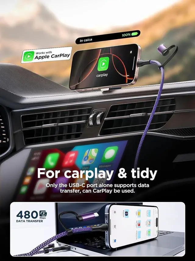 Alt view image 4 of 7 - 4 in 1 Fast Charging Cable 60W 6FT  MFi Certified USB C to Lightning Cable Nylon Braided USB A/C to C/Lightning Multi iPhone Charger Cord for iPhone 16 15 14 13 Pro/iPad//MacBook