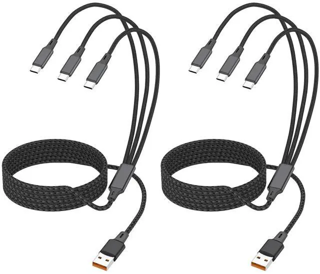 Main image of 6.6FT Multi USB C Charging Cable 2Pack 3-in-1 USB-A to 3 USB-C Connectors Multiple USB Type C Splitter Cords for iPhone 16/15 Pro Max iPad Air/Pro  Galaxy S24 Google Pixel Android Car