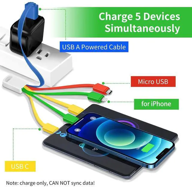 Alt view image 2 of 7 - Multi Charging Cable (2-Pack) 6 in 1 Charger Cord for Multiple Devices Universal Charging Wire Lead with iPhone Type C Micro USB Connectors for Travel Fast Charge Electronics (Multi-Colored)