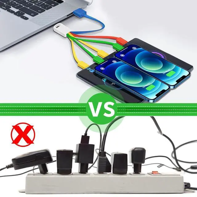 Alt view image 3 of 7 - Multi Charging Cable (2-Pack) 6 in 1 Charger Cord for Multiple Devices Universal Charging Wire Lead with iPhone Type C Micro USB Connectors for Travel Fast Charge Electronics (Multi-Colored)