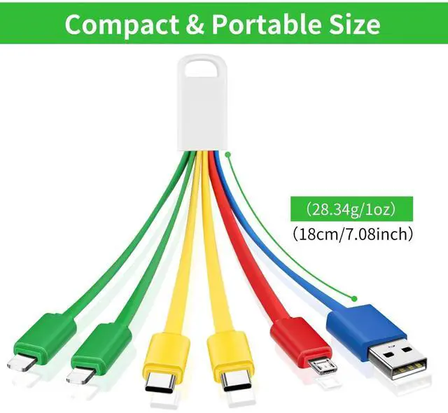 Alt view image 7 of 7 - Multi Charging Cable (2-Pack) 6 in 1 Charger Cord for Multiple Devices Universal Charging Wire Lead with iPhone Type C Micro USB Connectors for Travel Fast Charge Electronics (Multi-Colored)
