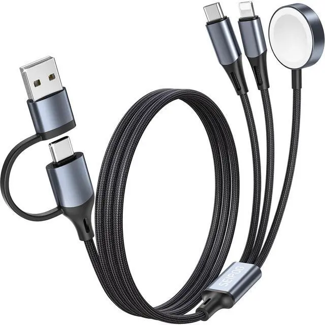 Main image of 3 in 2 Multi Charging Cable for  Watch Charger Nylon Braided 4FT Multi Chargers for All Devices USB C Multiple Charger Cord Compatible with iPhone 16 15 14/iWatch UItra/SE/9-1/Galaxy Android