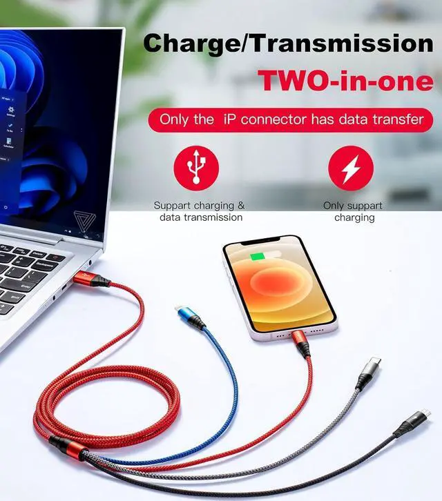 Alt view image 4 of 7 - Multi Charging Cable [2Pack 6ft] Fast USB Charger Cord 3.5A Braided 4 in 1 Chargers for Multiple Devices with Lightning/Type C/Micro USB Ports for Cell Phones/iPhone/ Galaxy/PS/Tablets & More