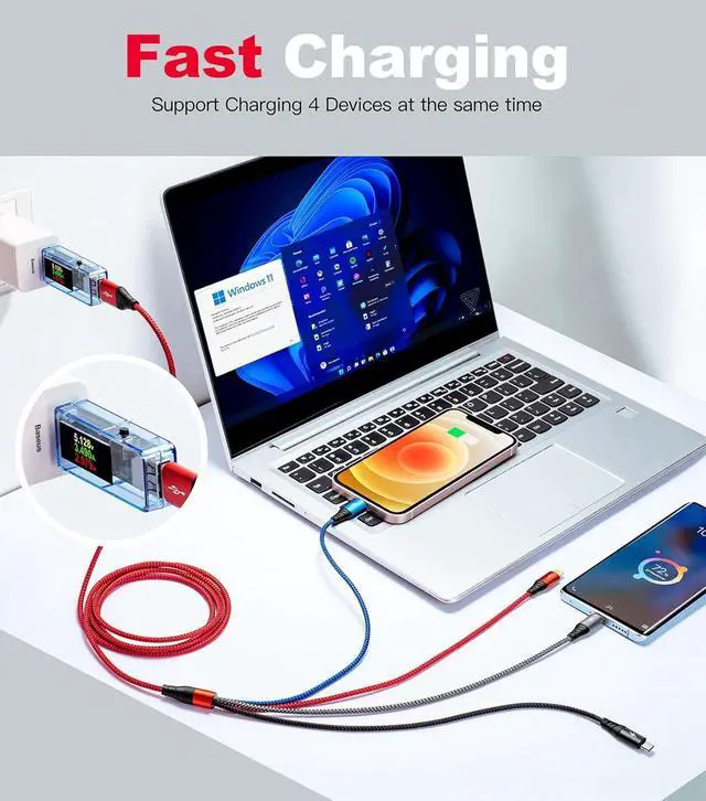 Alt view image 5 of 7 - Multi Charging Cable [2Pack 6ft] Fast USB Charger Cord 3.5A Braided 4 in 1 Chargers for Multiple Devices with Lightning/Type C/Micro USB Ports for Cell Phones/iPhone/ Galaxy/PS/Tablets & More