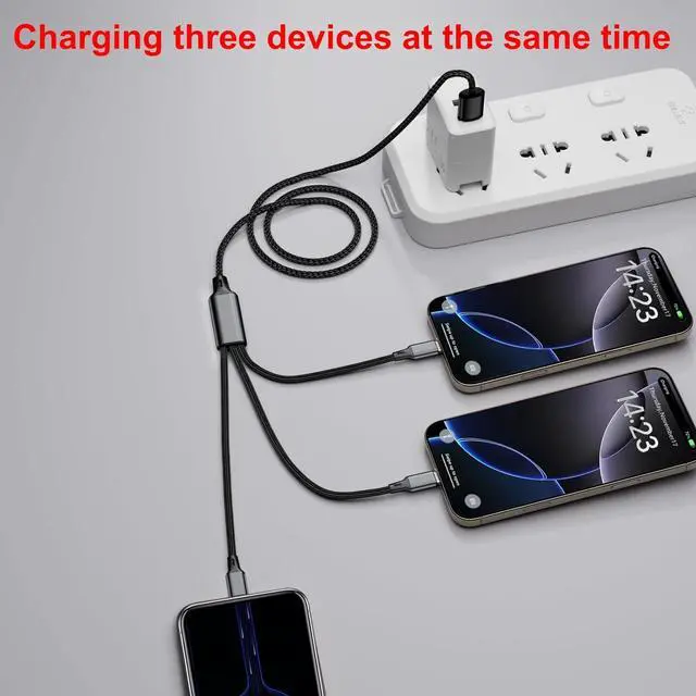 Alt view image 4 of 7 - 6.6FT Multi USB C Charging Cable 2Pack 3-in-1 USB-A to 3 USB-C Connectors Multiple USB Type C Splitter Cords for iPhone 16/15 Pro Max iPad Air/Pro  Galaxy S24 Google Pixel Android Car