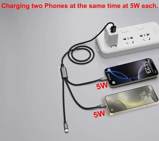 Alt view image 5 of 7 - 6.6FT Multi USB C Charging Cable 2Pack 3-in-1 USB-A to 3 USB-C Connectors Multiple USB Type C Splitter Cords for iPhone 16/15 Pro Max iPad Air/Pro  Galaxy S24 Google Pixel Android Car