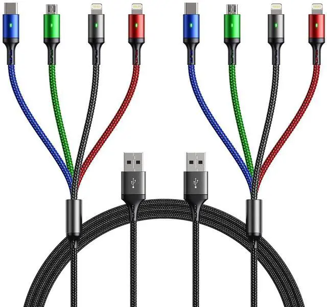 Main image of Multi Charging Cable(2Pack 6FT) 4 in 1 Charger Cable Braided Multiple USB Cable Universal Phone Charging Cord with Type-C Micro USB IP Port for iPhone16/15/14/13 Series/Cell Phones and More