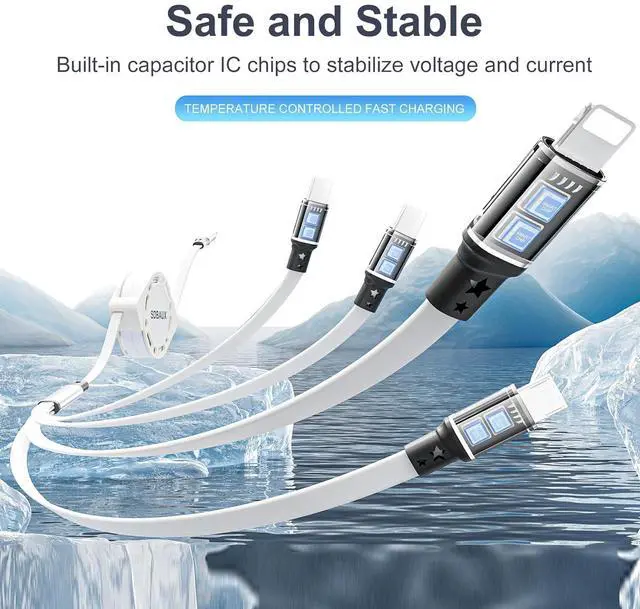 Alt view image 3 of 7 - Multi Charging Cable USB C to 4 in 1 Retractable iP/Micro/Dual Type C Port Fast Charger Cord for iPhone 16 15 14 13 12 Pro Max iPad Mini Air Galaxy S23/S22/S20 Cell Phones Tablets Universal Use