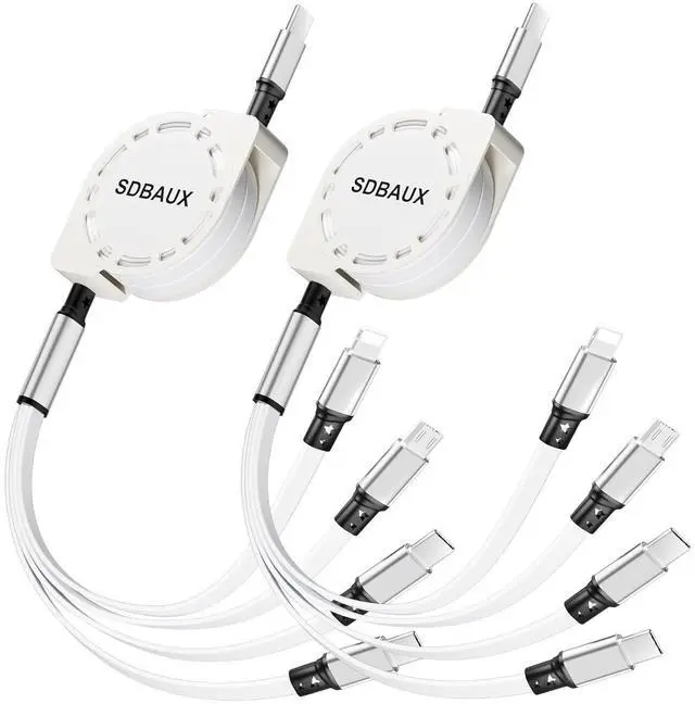 Main image of Multi Charging Cable USB C to 4 in 1 Retractable iP/Micro/Dual Type C Port Fast Charger Cord for iPhone 16 15 14 13 12 Pro Max iPad Mini Air Galaxy S23/S22/S20 Cell Phones Tablets Universal Use