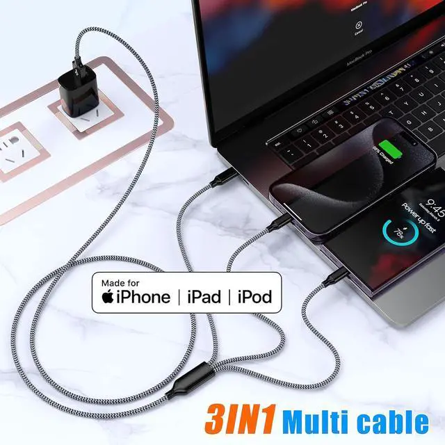 Alt view image 5 of 7 - Multi Charging Cable 2pack 4FT 3 in 1 Multi Charging Cord iPhone Charger Lightning Wire Nylon Braided MFi Certified Universal for  USB Type c Micro Phone
