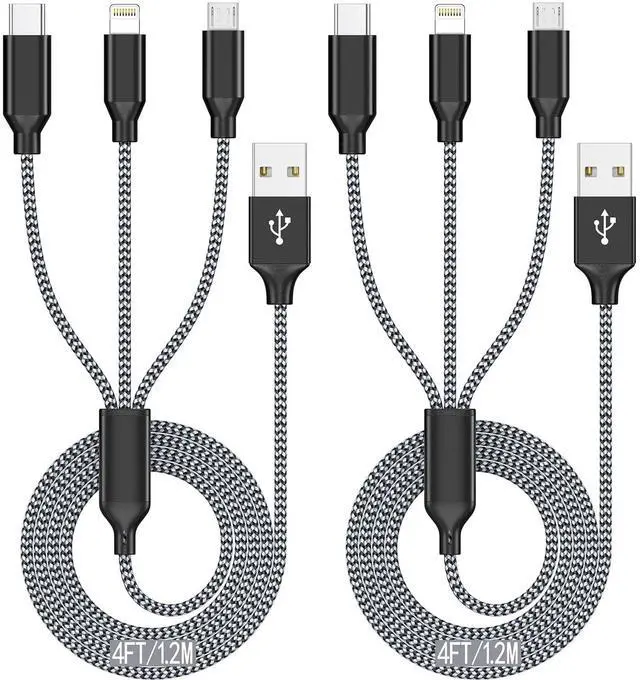 Alt view image 7 of 7 - Multi Charging Cable 4ft 2Pack 3in1 Charger Cord Multiple iPhone Charger Lightning Wire Nylon Braided MFi Certified Universal for  USB Type c Micro Phone