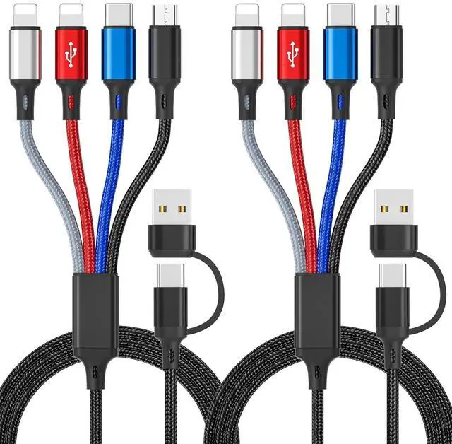 Main image of 6 in 1 Multi Charging Cable Multi Charger Cable [2 Pack 6FT] Braided Multi Fast Charging Cord Multiple Charging Cable USB A/C Connector with IP/Type C/Micro USB Ports for Cell Phone Tablets