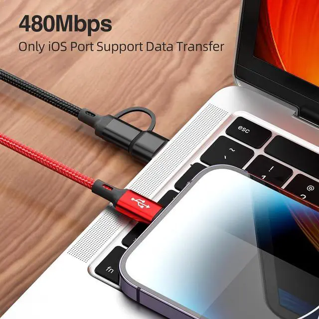 Alt view image 5 of 7 - 6 in 1 Multi Charging Cable Multi Charger Cable [2 Pack 6FT] Braided Multi Fast Charging Cord Multiple Charging Cable USB A/C Connector with IP/Type C/Micro USB Ports for Cell Phone Tablets