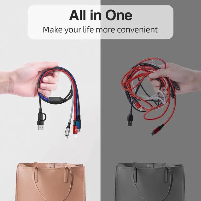 Alt view image 6 of 7 - 6 in 1 Multi Charging Cable Multi Charger Cable [2 Pack 6FT] Braided Multi Fast Charging Cord Multiple Charging Cable USB A/C Connector with IP/Type C/Micro USB Ports for Cell Phone Tablets