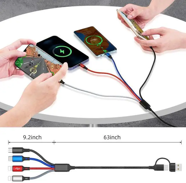 Alt view image 7 of 7 - 6 in 1 Multi Charging Cable Multi Charger Cable [2 Pack 6FT] Braided Multi Fast Charging Cord Multiple Charging Cable USB A/C Connector with IP/Type C/Micro USB Ports for Cell Phone Tablets