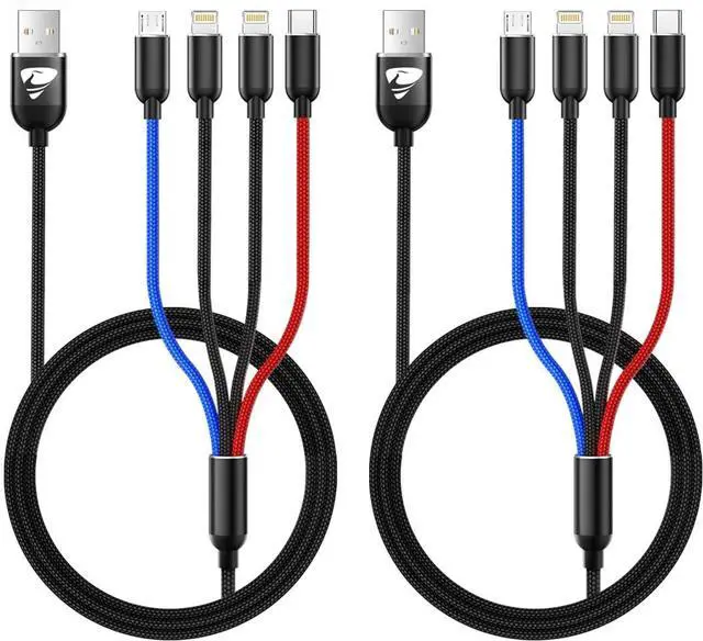 Main image of Multi Charging Cable 2Pack 3.5A Fast 4 in 1 Nylon Braided USB Cable Universal Charging Cord for Type C Micro USB Port for Cell Phones/IP//Ps/LG/Tablets and More