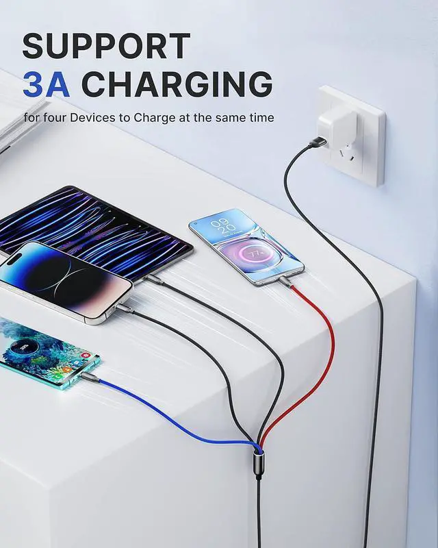 Alt view image 2 of 6 - Multi Charging Cable 2Pack 3.5A Fast 4 in 1 Nylon Braided USB Cable Universal Charging Cord for Type C Micro USB Port for Cell Phones/IP//Ps/LG/Tablets and More
