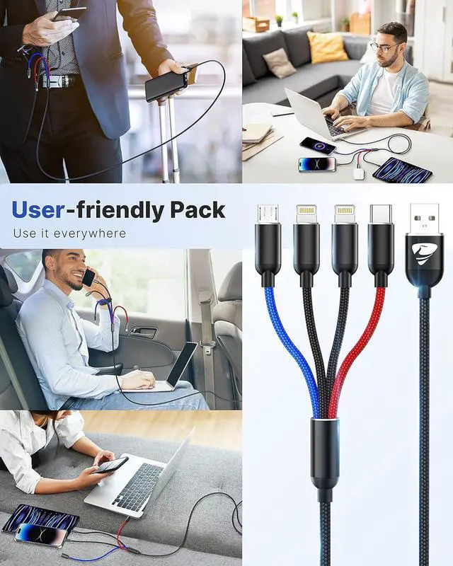 Alt view image 6 of 6 - Multi Charging Cable 2Pack 3.5A Fast 4 in 1 Nylon Braided USB Cable Universal Charging Cord for Type C Micro USB Port for Cell Phones/IP//Ps/LG/Tablets and More
